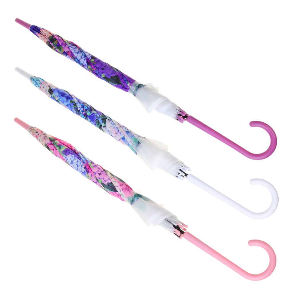 Зонт-трость женский, металл, пластик, ПВХ, 60 см, 8 спиц, 3 дизайна, арт.№ 302-341