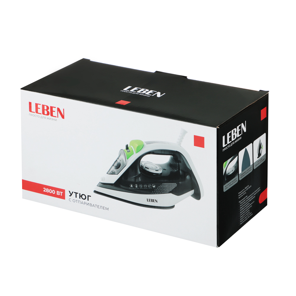 LEBEN Утюг 2800ВТ керам, антинакипь антикапля автооткл шнур 1,8м, арт.№ 249-056