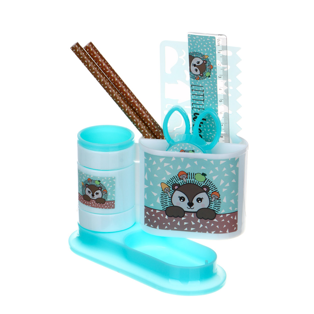 ЕЖИК Органайзер канц. 4 отд., 7 пр.:(ножн., 2 кар., точилка, трафарет, линейка, подст.), пл., арт.№ 234-052