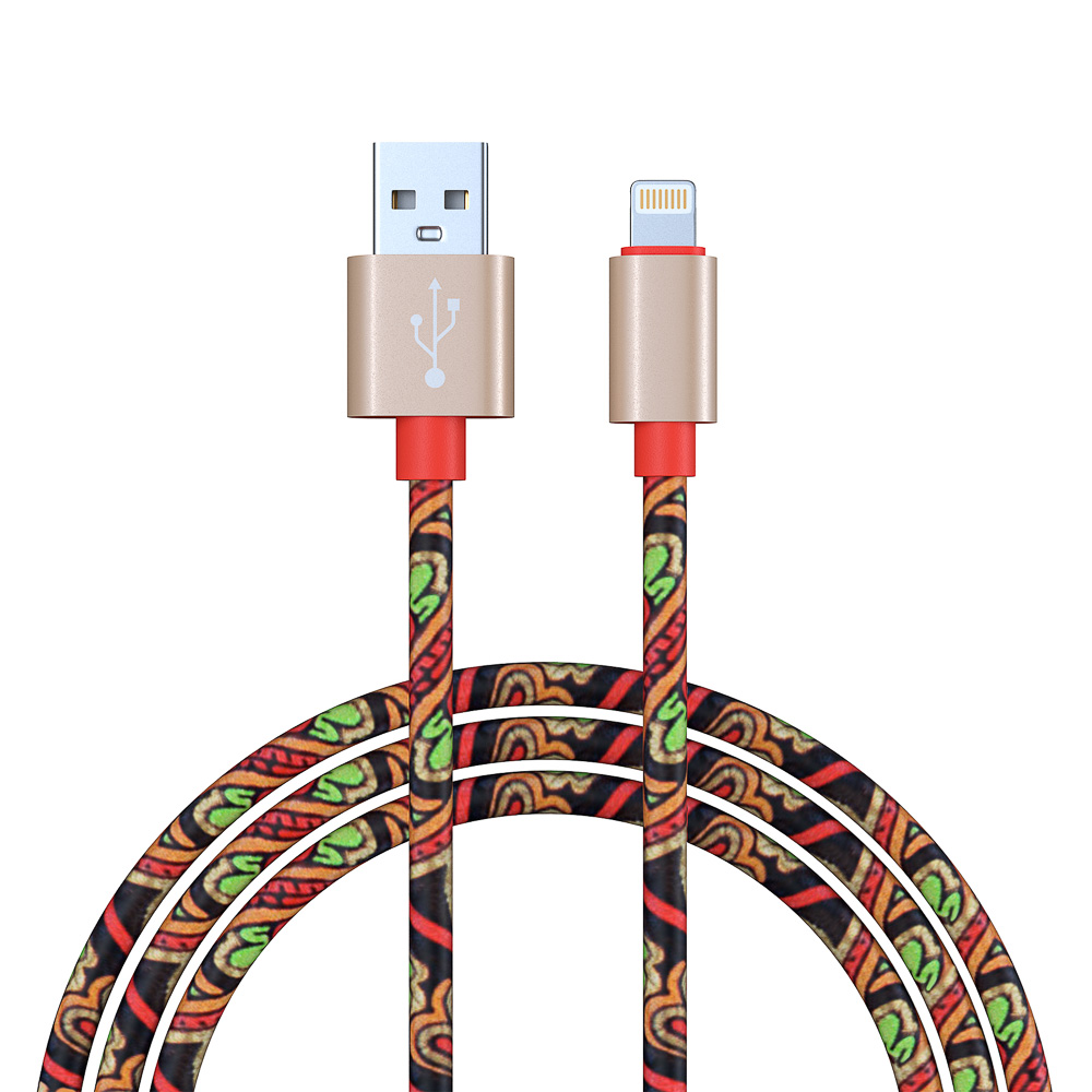 Кабель для зарядки USB(A)-iP FORZA Жар Птица, 1м, 1.5А, кожаная оплётка, 4 цвета, пакет, арт.№ 470-050