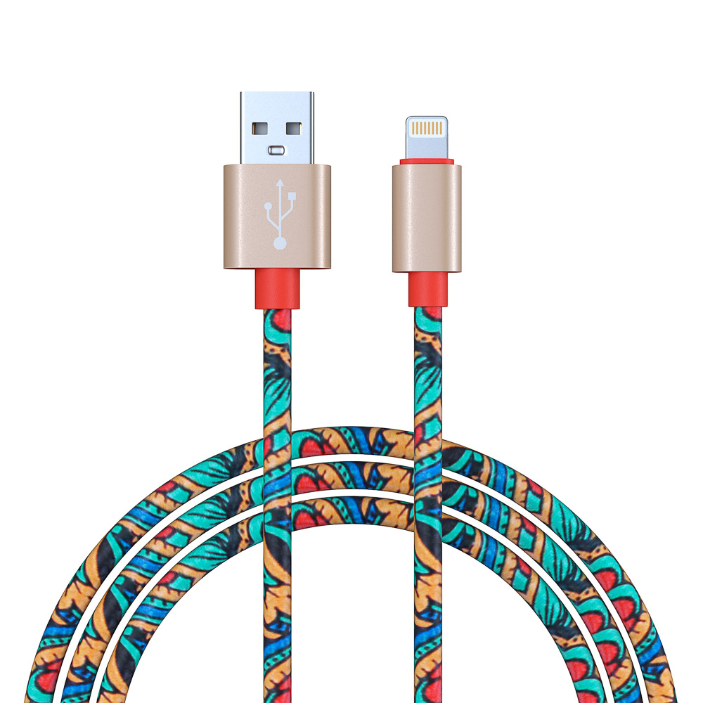 Кабель для зарядки USB(A)-iP FORZA Жар Птица, 1м, 1.5А, кожаная оплётка, 4 цвета, пакет, арт.№ 470-050