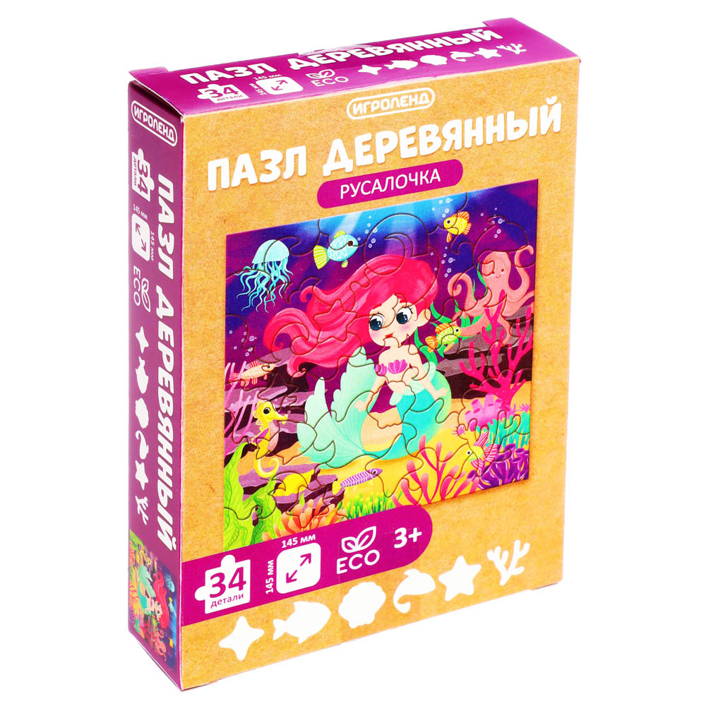 ИГРОЛЕНД Игры в дорогу пазл деревянный 14,5х14,5см, картон, дерево, П317, 6 дизайнов, арт.№ 898-019