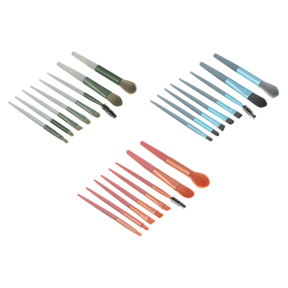 Кисти для визажа 8 шт тм ЮНИLOOK ,пластик, металл, иск.ворс, ПУ, 10,5-12 см, 3 цвета, арт.№ 357-360