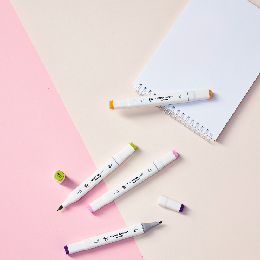 BY Русские Супергерои Набор маркеров худ., 2-стор., круг.након./кисточка, 24 цв., "Кавай", пл.бокс, арт.№ 613-095