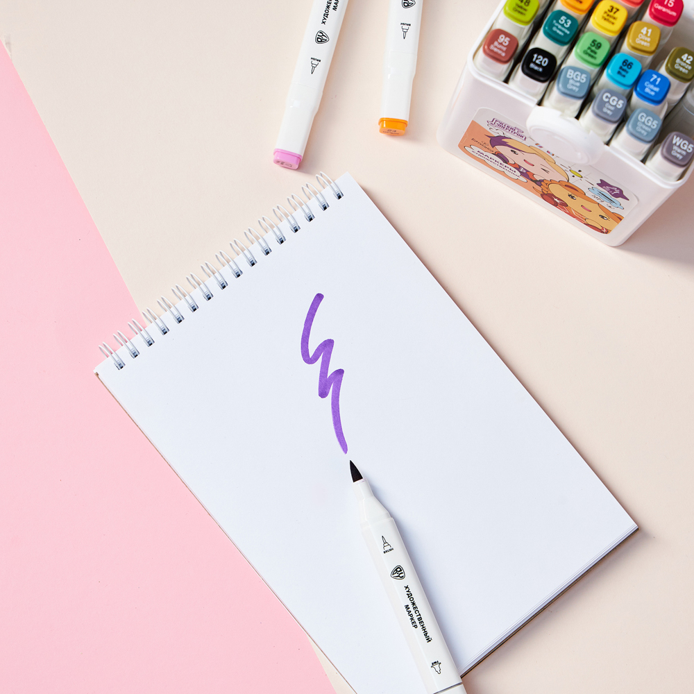 BY Русские Супергерои Набор маркеров худ., 2-стор., круг.након./кисточка, 24 цв., "Кавай", пл.бокс, арт.№ 613-095