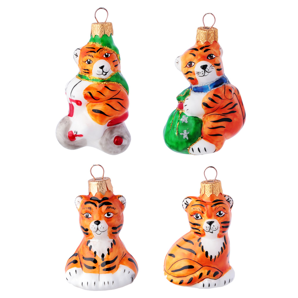 СНОУ БУМ Подвеска "Тигренок", 80 мм, стекло, 4 дизайна, арт.№ 368-078