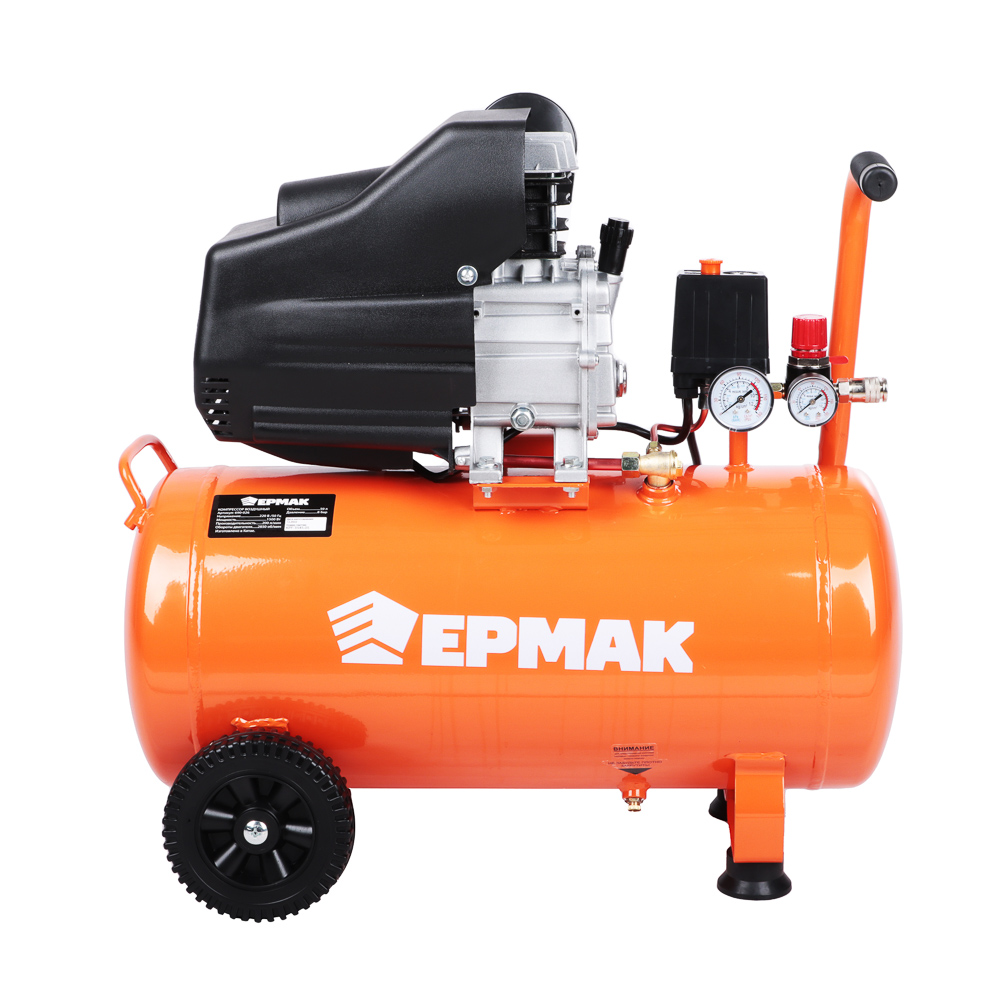 ЕРМАК Компрессор воздушный 200-50-1,5, 1 поршень, мощность 1500Вт, 50л, 200л/мин, арт.№ 690-026