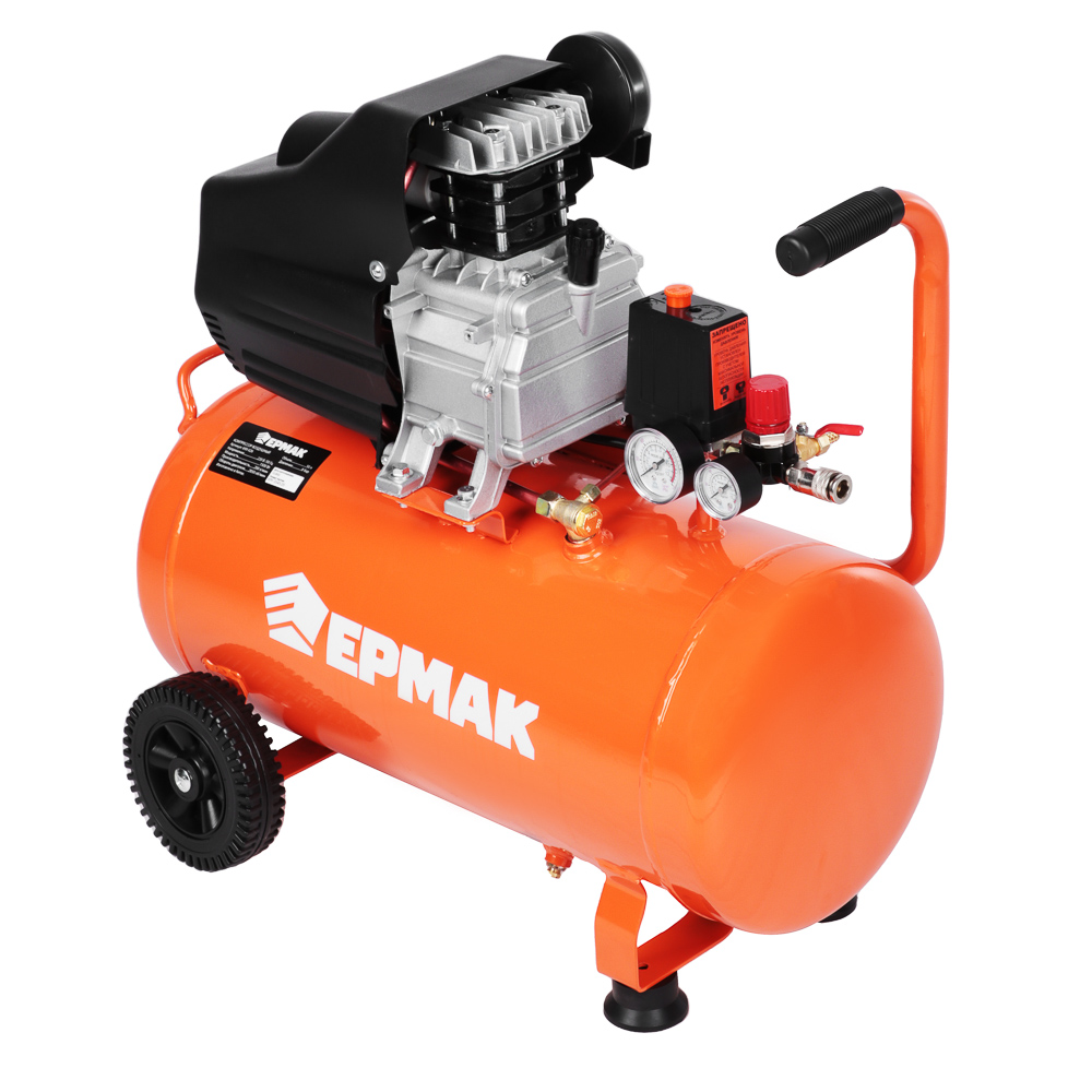 ЕРМАК Компрессор воздушный 200-50-1,5, 1 поршень, мощность 1500Вт, 50л, 200л/мин, арт.№ 690-026