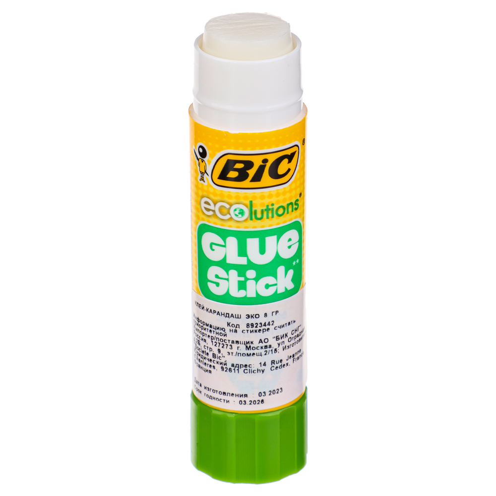 BIC Клей-карандаш "Эколюшен", прозрачный, твердый, нетоксичный, 8 г, арт.№ 586-041