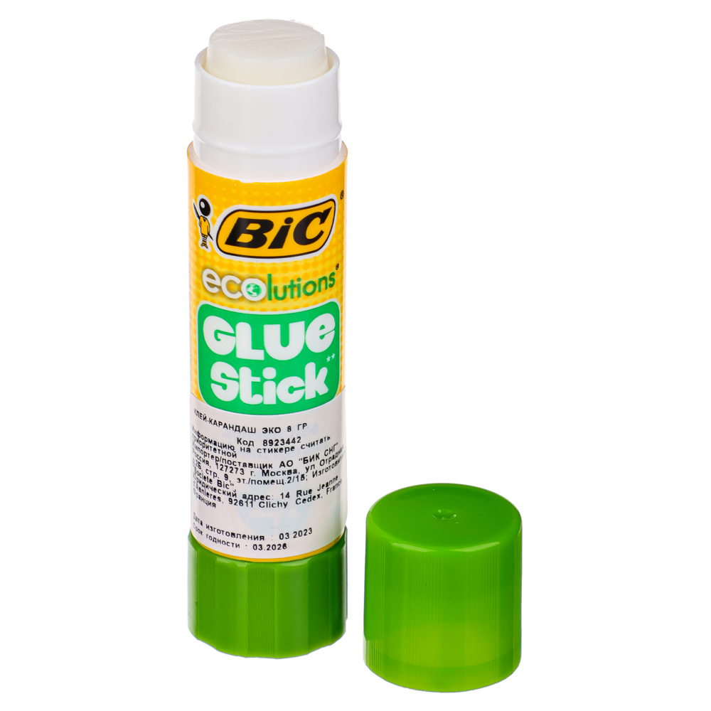 BIC Клей-карандаш "Эколюшен", прозрачный, твердый, нетоксичный, 8 г, арт.№ 586-041
