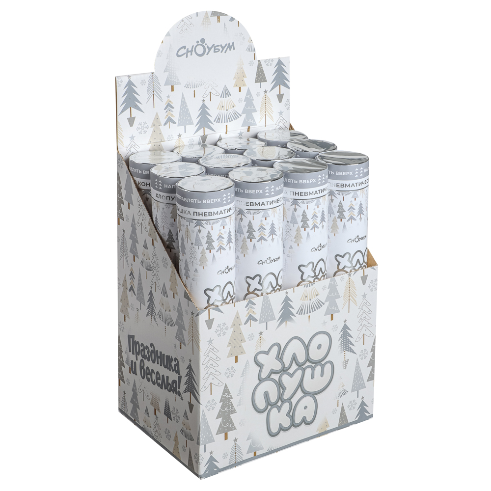 СНОУ БУМ Хлопушка пневматическая, 30 см, наполнитель белые и фольг.снежинки, дизайн с фольг.слоем, арт.№ 399-165