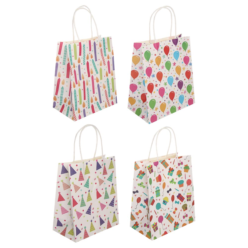 Пакет подарочный тм Fntastic, крафт, 120г, М 18x23x10см, бумага, 4 дизайна, арт.№ 507-405