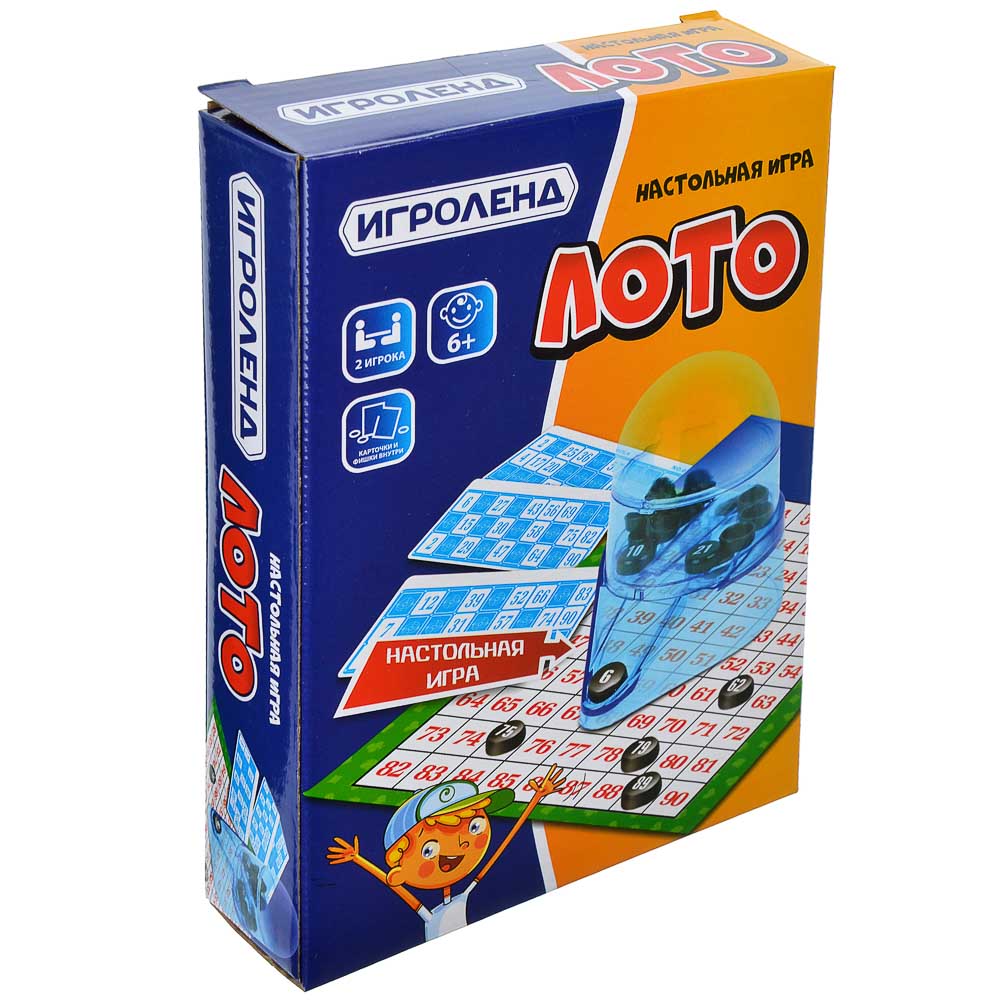 ИГРОЛЕНД Игра настольная Лото: 12 карточек, 90 номеров, PP, PVC, картон, 20х14.5х4.2см, арт.№ 896-017