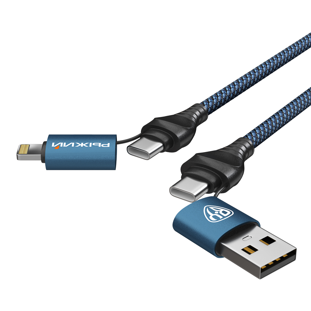 BY Рыжий Кабель для зарядки Diverse 4в1 USB/iP/microUSB/Type-C, 1м,  3А, PD 65W, тканевый, черный, арт.№ 931-526