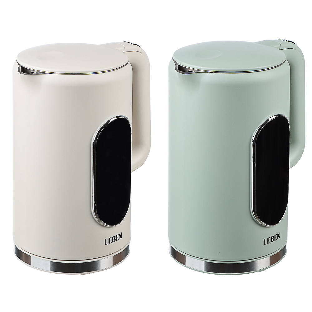 LEBEN Чайник электрический 1,7л двойные стенки пластик/нерж сталь, поддерж.температуры, оливк.и беж., арт.№ 291-135