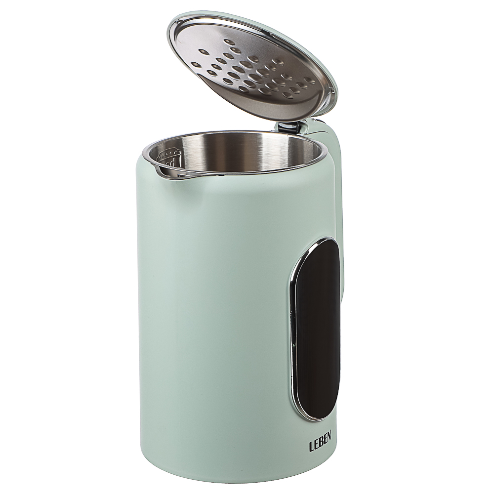 LEBEN Чайник электрический 1,7л двойные стенки пластик/нерж сталь, поддерж.температуры, оливк.и беж., арт.№ 291-135