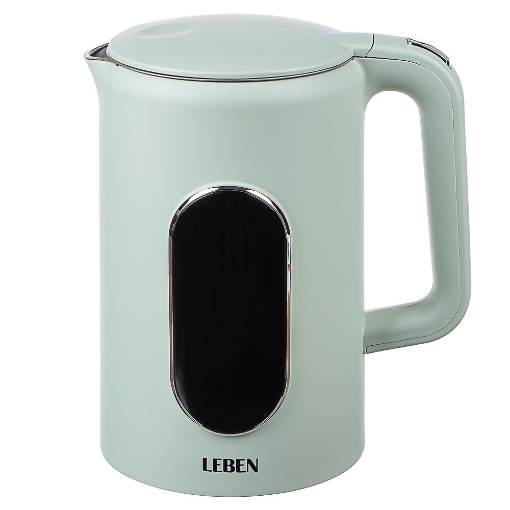 LEBEN Чайник электрический 1,7л двойные стенки пластик/нерж сталь, поддерж.температуры, оливк.и беж., арт.№ 291-135