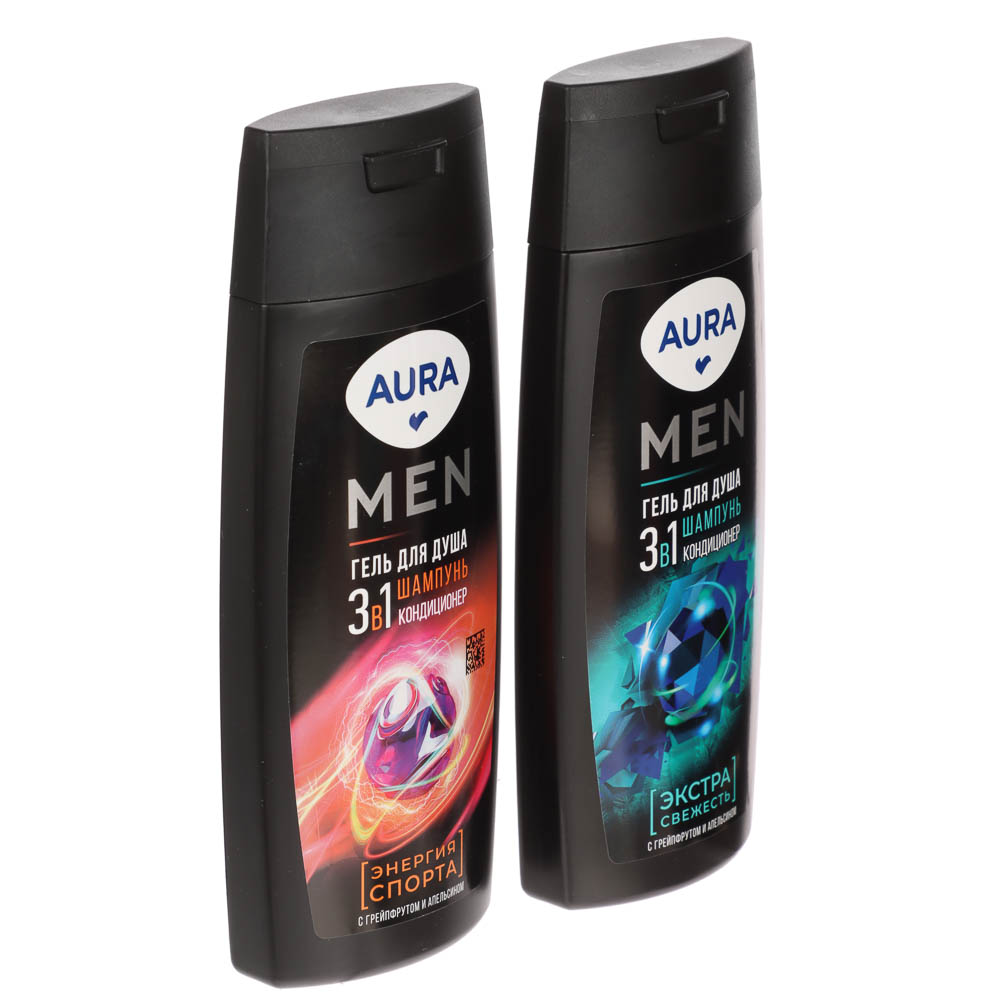 Подарочный набор мужской AURA MEN Энергия спорта: Гель д/душа 3в1, 250мл+Гель д/душа 3в1, 250мл, арт.№ 954-056