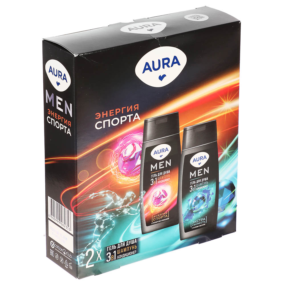 Подарочный набор мужской AURA MEN Энергия спорта: Гель д/душа 3в1, 250мл+Гель д/душа 3в1, 250мл, арт.№ 954-056