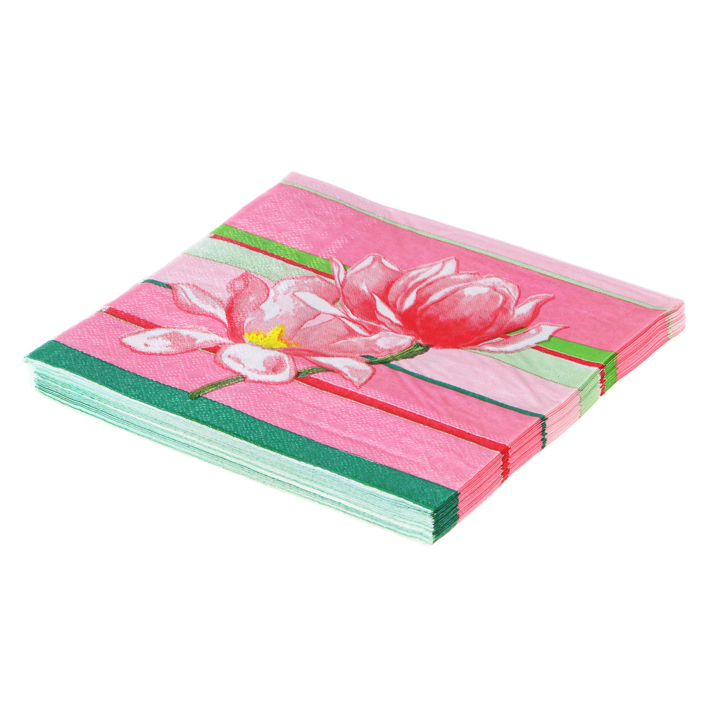 Салфетки бумажные 20шт, двухслойные, 33x33см "Цветочные мотивы", 4 дизайна, Дизайны ГЦ, арт.№ 437-252