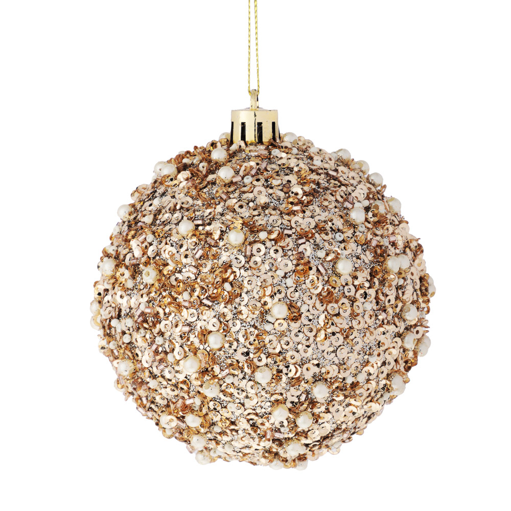 СНОУ БУМ Шар пластик 8 см, шампань, в обсыпке, арт.№ 373-632