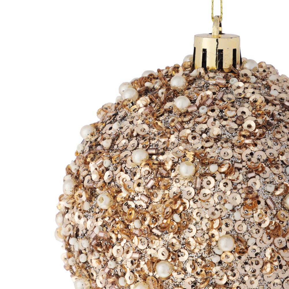 СНОУ БУМ Шар пластик 8 см, шампань, в обсыпке, арт.№ 373-632