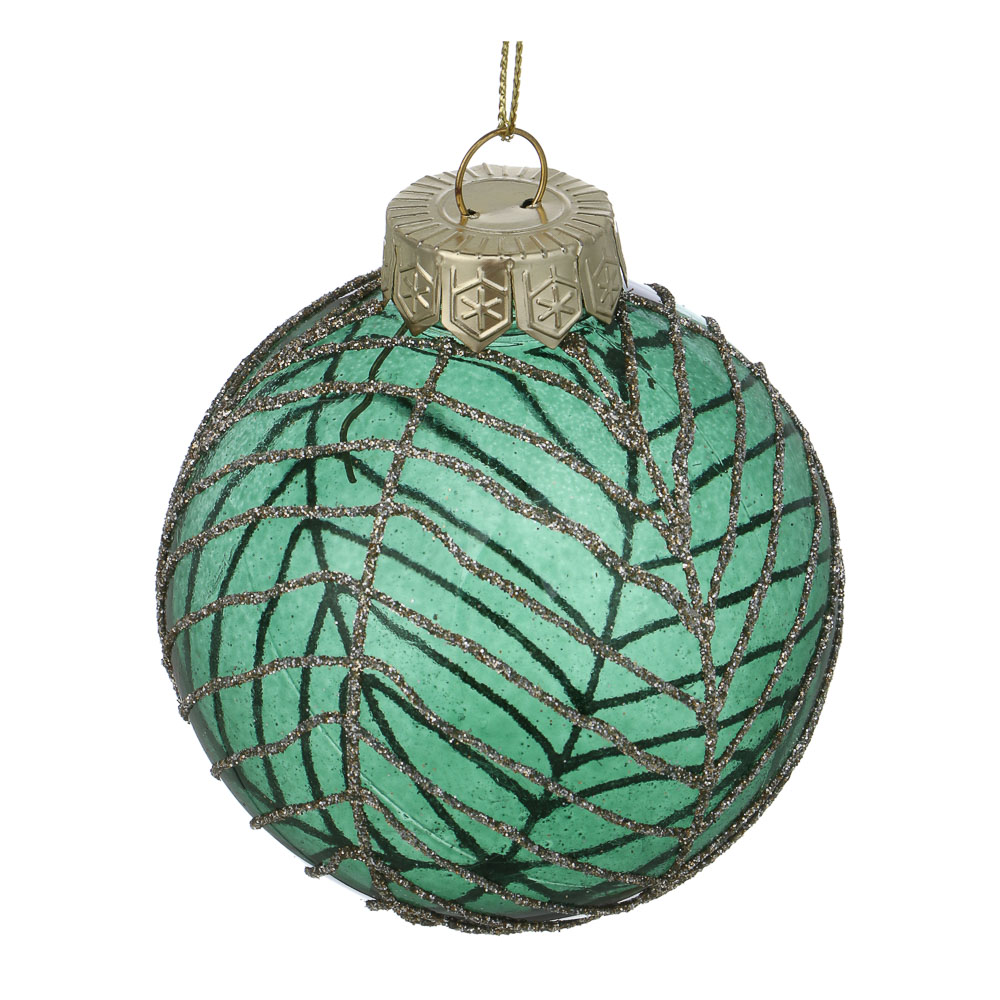 СНОУ БУМ Шар пластик 8 см, изумрудный, прозрачный с узором, арт.№ 373-636