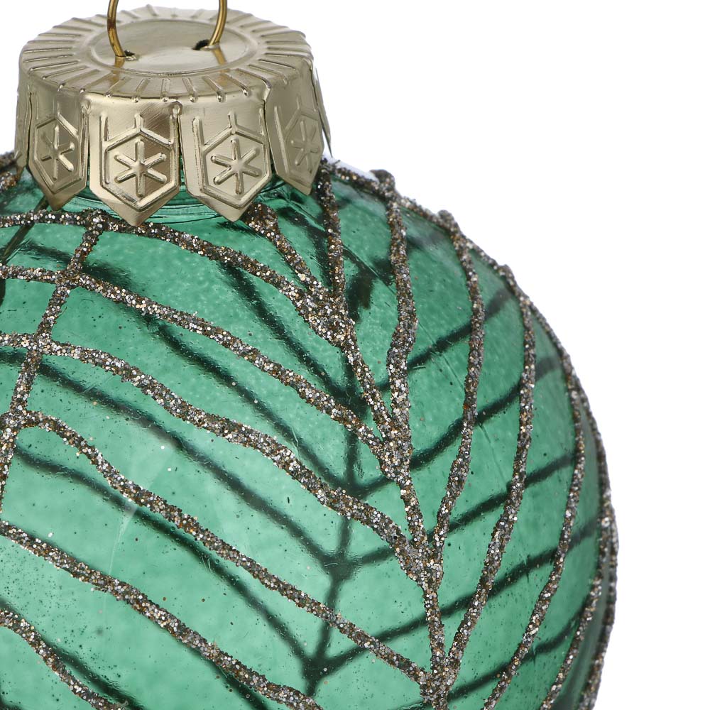 СНОУ БУМ Шар пластик 8 см, изумрудный, прозрачный с узором, арт.№ 373-636