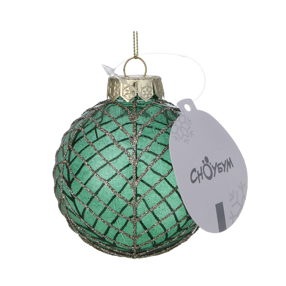 СНОУ БУМ Шар пластик 8 см, изумрудный, прозрачный с узором, арт.№ 373-636