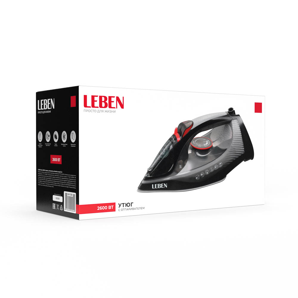 LEBEN Утюг 2600ВТ керам, антинакипь антикапля шнур 2,2м, арт.№ 249-058