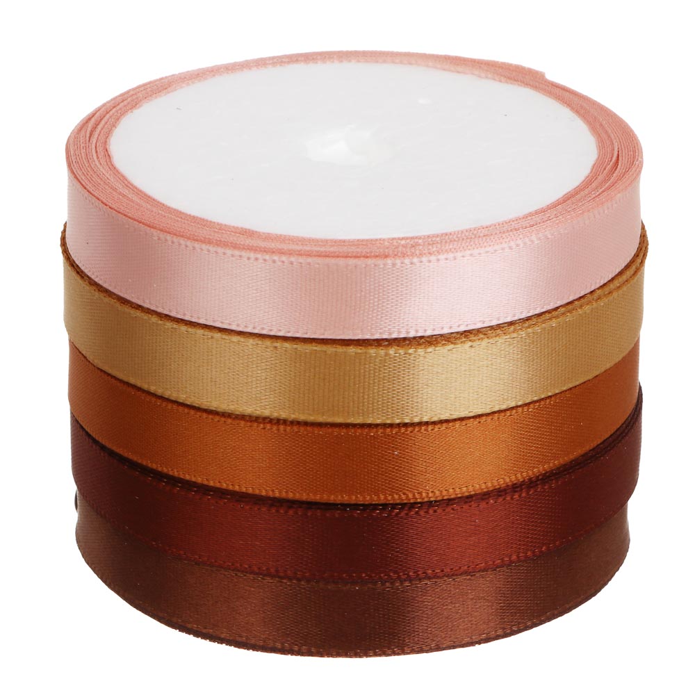 Лента для подарков атласная набор 5 цветов, 1 см x 4,5 м, полиэстер, арт.2, арт.№ 505-163