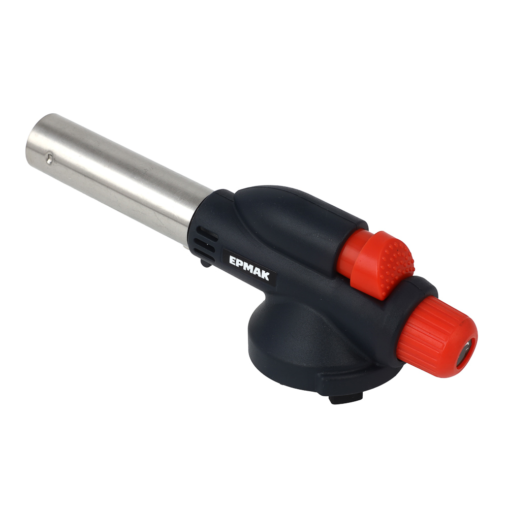 ЕРМАК Горелка газ. с пьезорозжигом, цанговый захват, шир. сопло, пласт., латунь; 15,5х4,5х5см, арт.№ 116-024