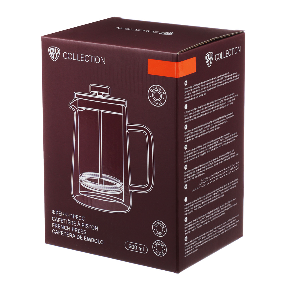 BY COLLECTION Френч-пресс 600мл, жаропрочное стекло, двойные стенки, арт.№ 850-202
