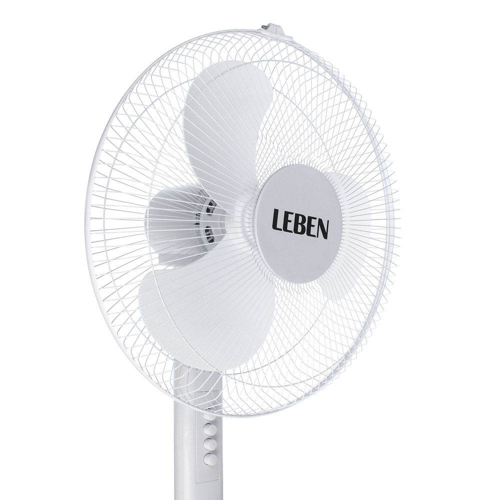 Вентилятор напольный тм LEBEN 45Вт, 3 скорости, диаметр 43см, 220в, белый, арт.№ 243-007