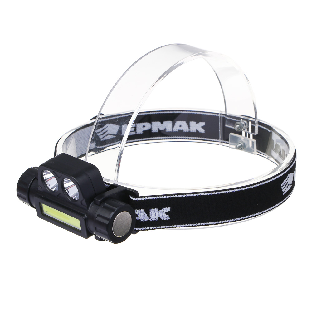 Фонарь налобный тм ЕРМАК, COB LED, 2 режима, 800мАч, зарядка USB, пластик, 92х35х45 мм, арт.№ 221-094