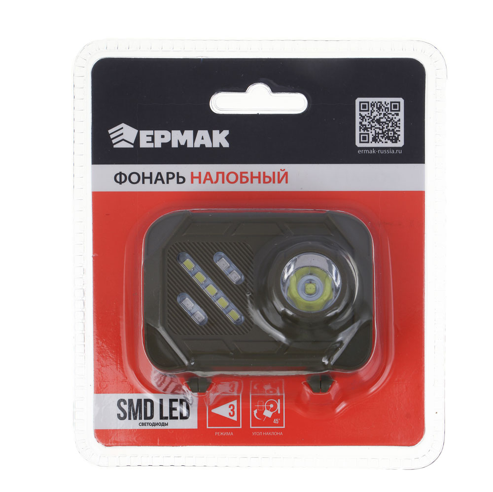 ЕРМАК Фонарь налобный, SMD LED, 3 режима, 3хААА, 67х51х40 мм, пластик, красный свет, арт.№ 221-042