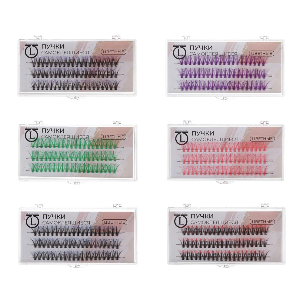 Пучки самоклеящиеся цветные 60 шт тм ЮНИLOOK, синтетика, 12мм, объем 20D, изгиб C, 6 цветов, арт.№ 357-385