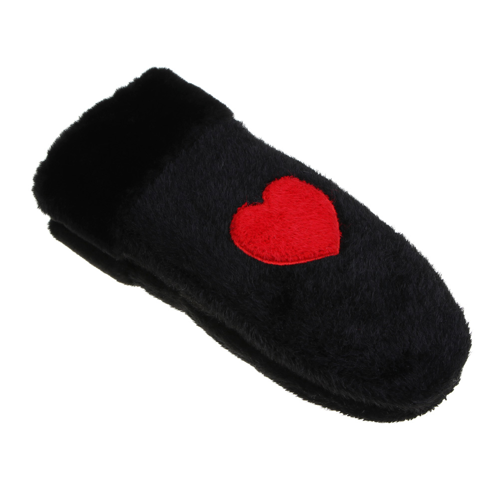 GALANTE Рукавицы женские пушистые с аппликацией сердце, р-р 18-20, черный, СЗМП24-18, арт.№ 363-414