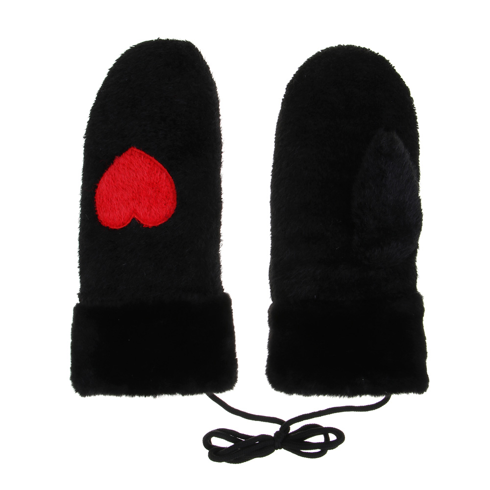 GALANTE Рукавицы женские пушистые с аппликацией сердце, р-р 18-20, черный, СЗМП24-18, арт.№ 363-414