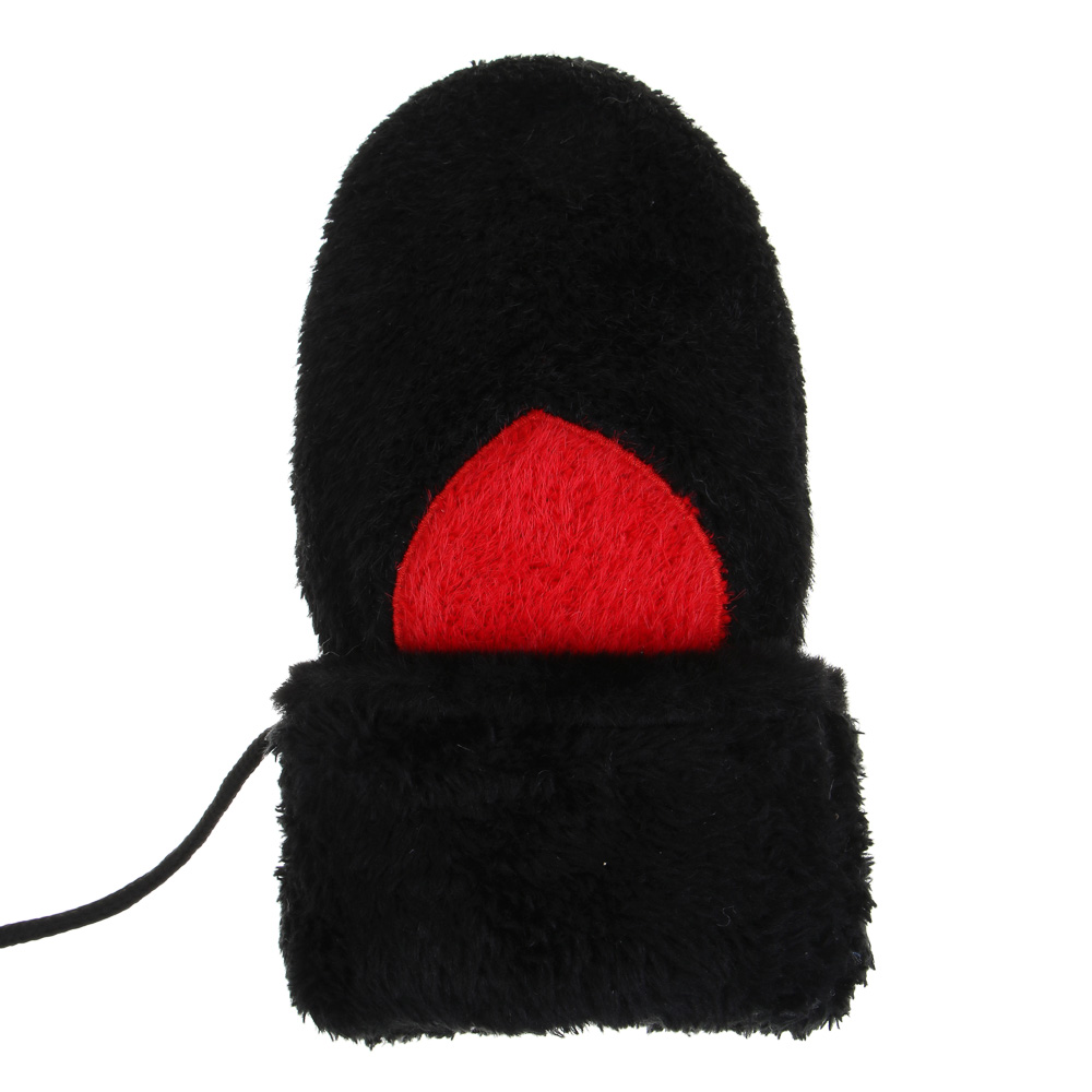 GALANTE Рукавицы женские пушистые с аппликацией сердце, р-р 18-20, черный, СЗМП24-18, арт.№ 363-414