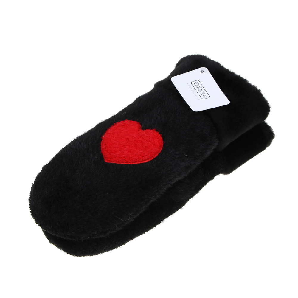 GALANTE Рукавицы женские пушистые с аппликацией сердце, р-р 18-20, черный, СЗМП24-18, арт.№ 363-414