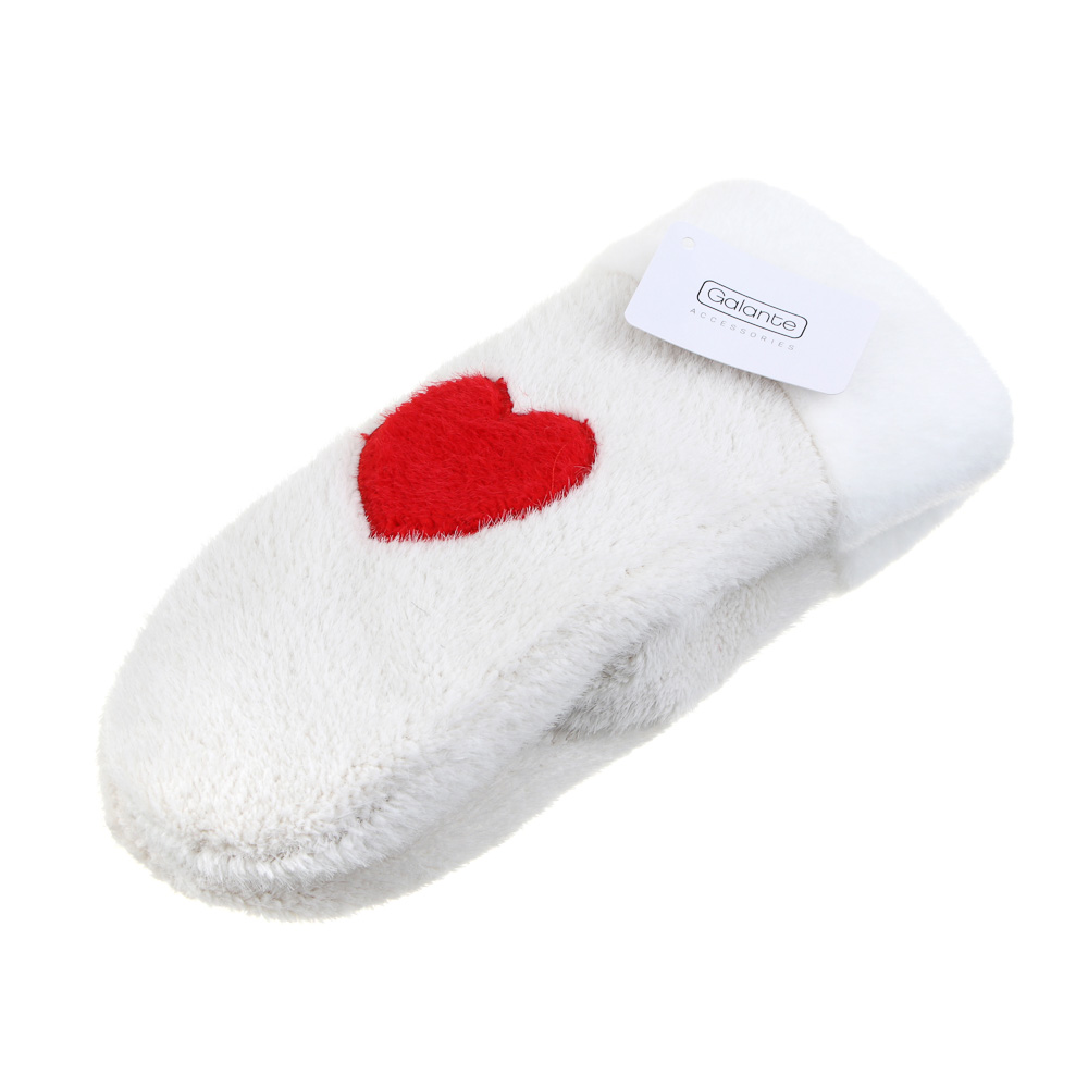 GALANTE Рукавицы женские пушистые с аппликацией сердце, р-р 18-20, кремовый, СЗМП24-19, арт.№ 363-415