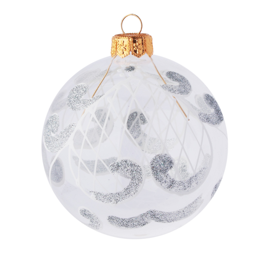 СНОУ БУМ Шар ручной работы "Зимний узор", 85 мм, стекло, 3 дизайна, арт.№ 368-081