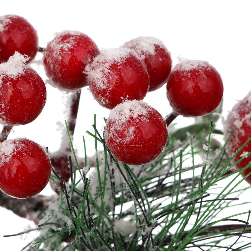 СНОУ БУМ Веточка заснеженная с ягодами 30 см, металл, пластик, арт.№ 353-120