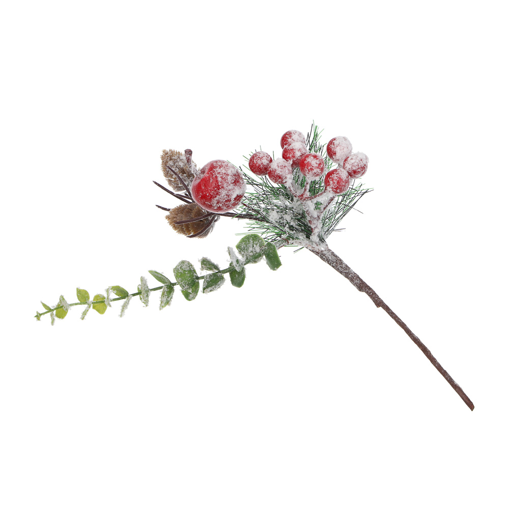 СНОУ БУМ Веточка заснеженная с ягодами 30 см, металл, пластик, арт.№ 353-120