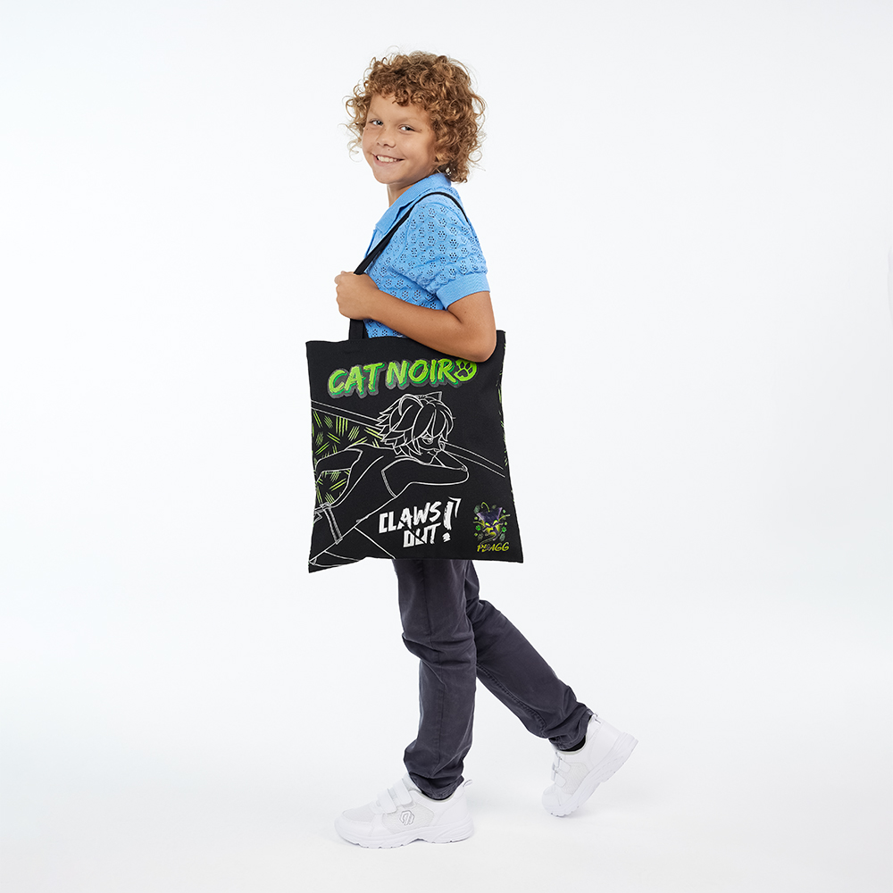 Супер-Кот Сумка-шоппер, 38x42см, внутр.карман, ручки 58 см, черный ПЭ под ткань, серия "Скетч", арт.№ 811-029