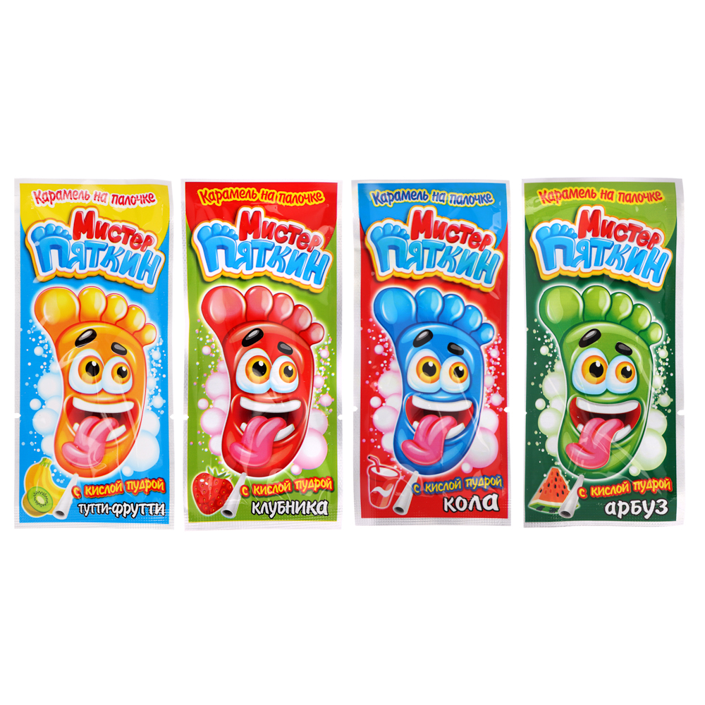Карамель на палочке с кислой пудрой "Мистер Пяткин" ассорти 11гр, арт.№ 347-358