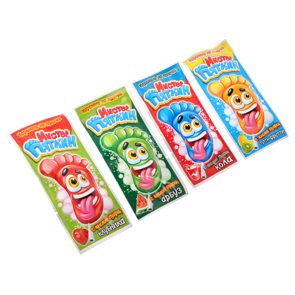 Карамель на палочке с кислой пудрой "Мистер Пяткин" ассорти 11гр, арт.№ 347-358