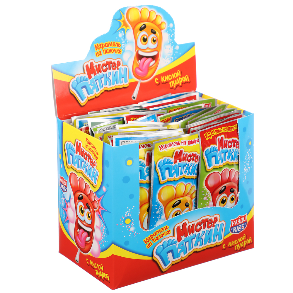 Карамель на палочке с кислой пудрой "Мистер Пяткин" ассорти 11гр, арт.№ 347-358