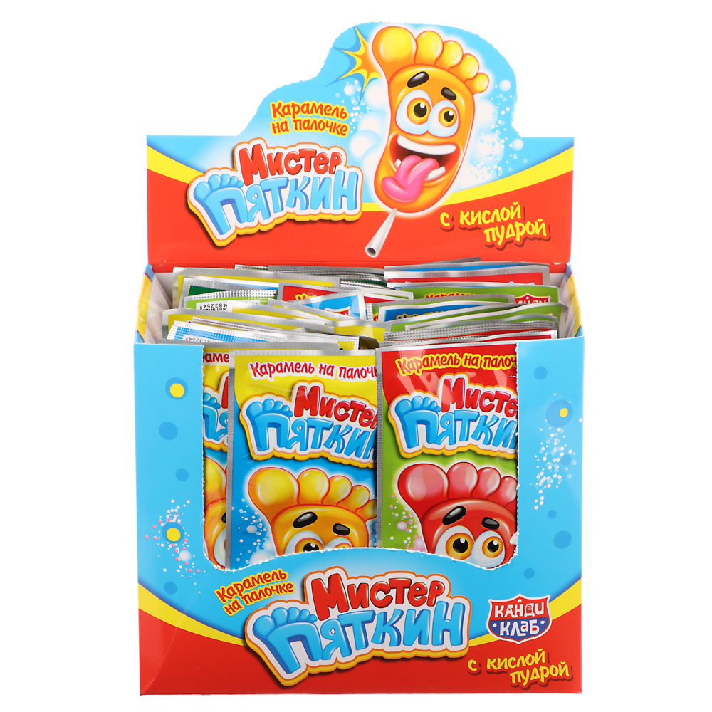 Карамель на палочке с кислой пудрой "Мистер Пяткин" ассорти 11гр, арт.№ 347-358